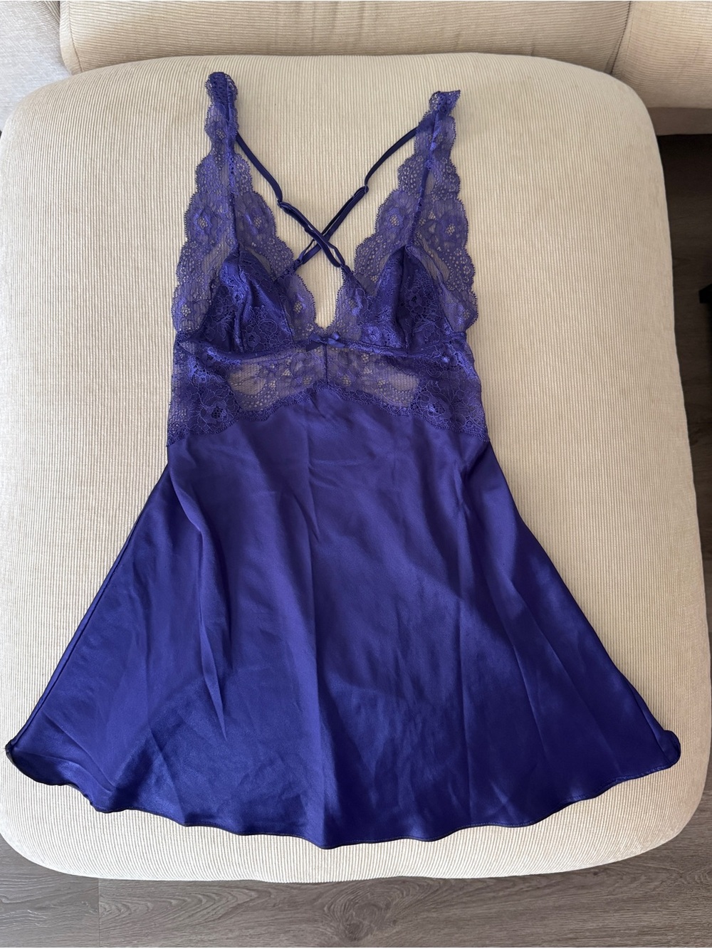 Victoria's Secret Purple Lace Satin Chemise with Crisscross Straps